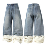 CapCabin Fleece-Lined Stacked Denim Pants