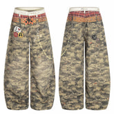 CapCabin Camo Patchwork Wide-Leg Denim Pants