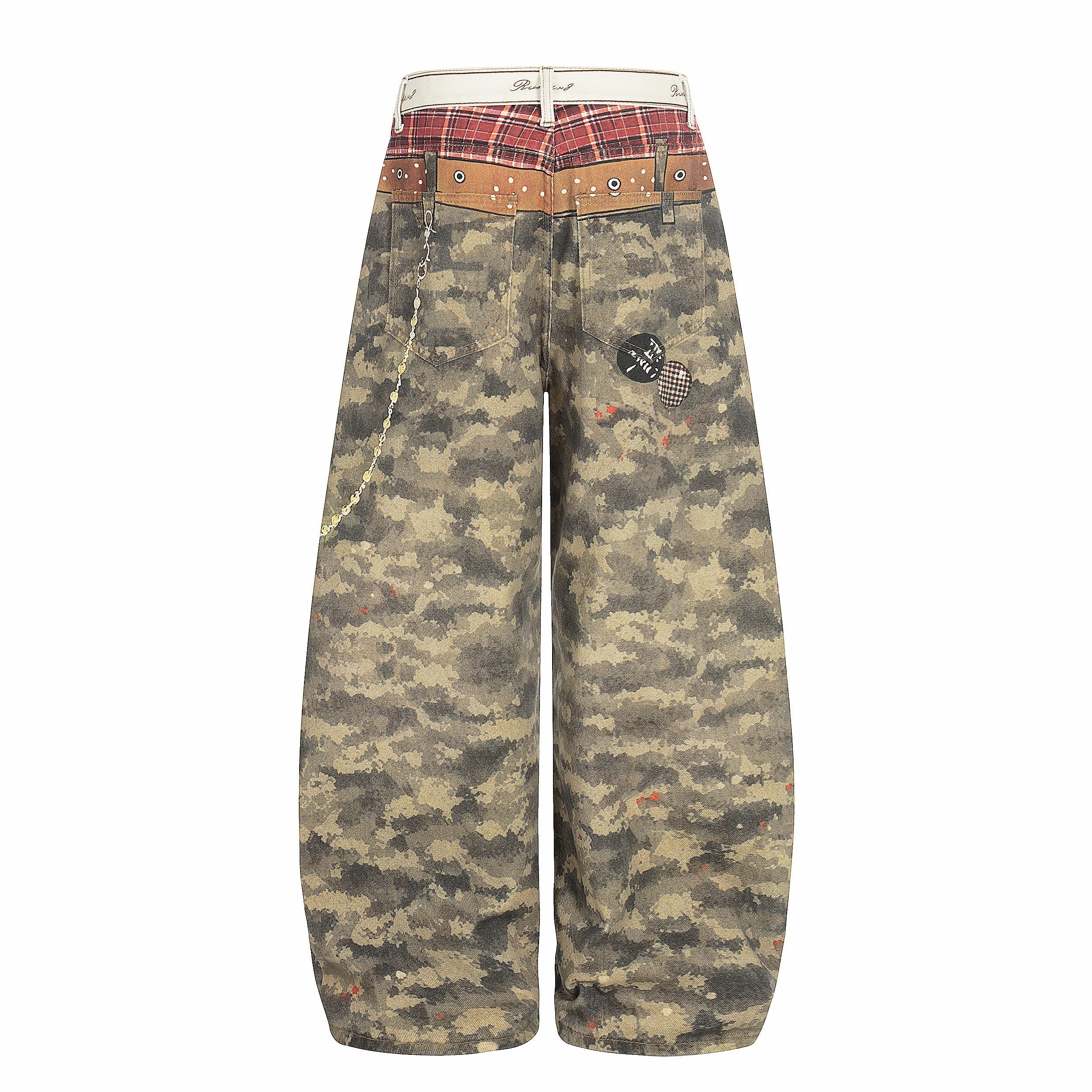 CapCabin Camo Patchwork Wide-Leg Denim Pants
